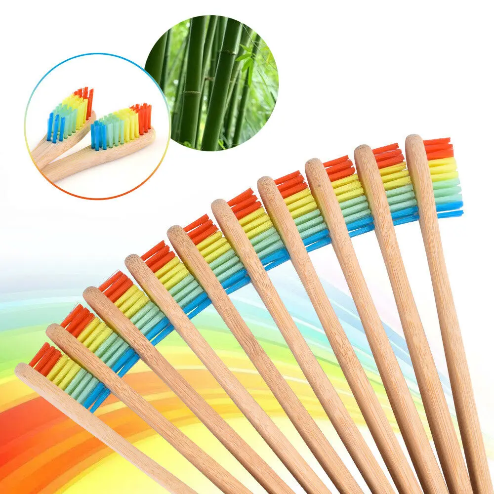1 piece of wood bamboo cute rainbow colorful head bamboo toothbrush soft bamboo fiber wooden handle adult children oral care - AliExpress - Image 3
