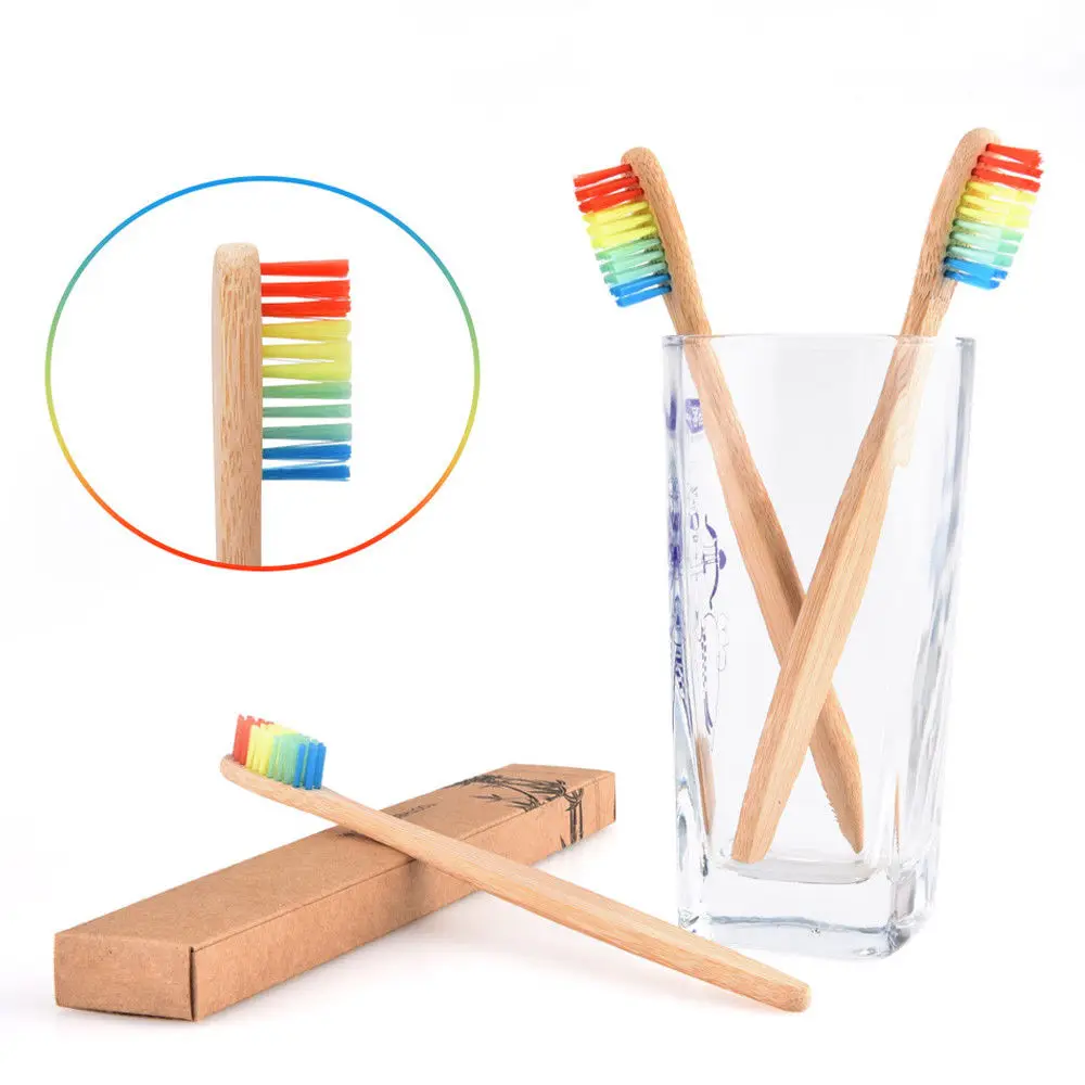 1 piece of wood bamboo cute rainbow colorful head bamboo toothbrush soft bamboo fiber wooden handle adult children oral care - AliExpress - Image 6
