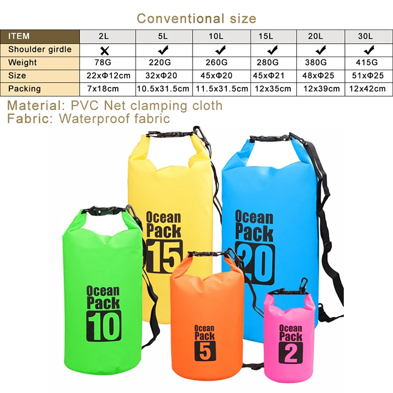 2L 3L 5L Waterproof Dry Bag Water Resistant Swimming Storage Bag Pack Sack Rafting Kayaking Camping Floating Sailing Canoeing - AliExpress - Image 2