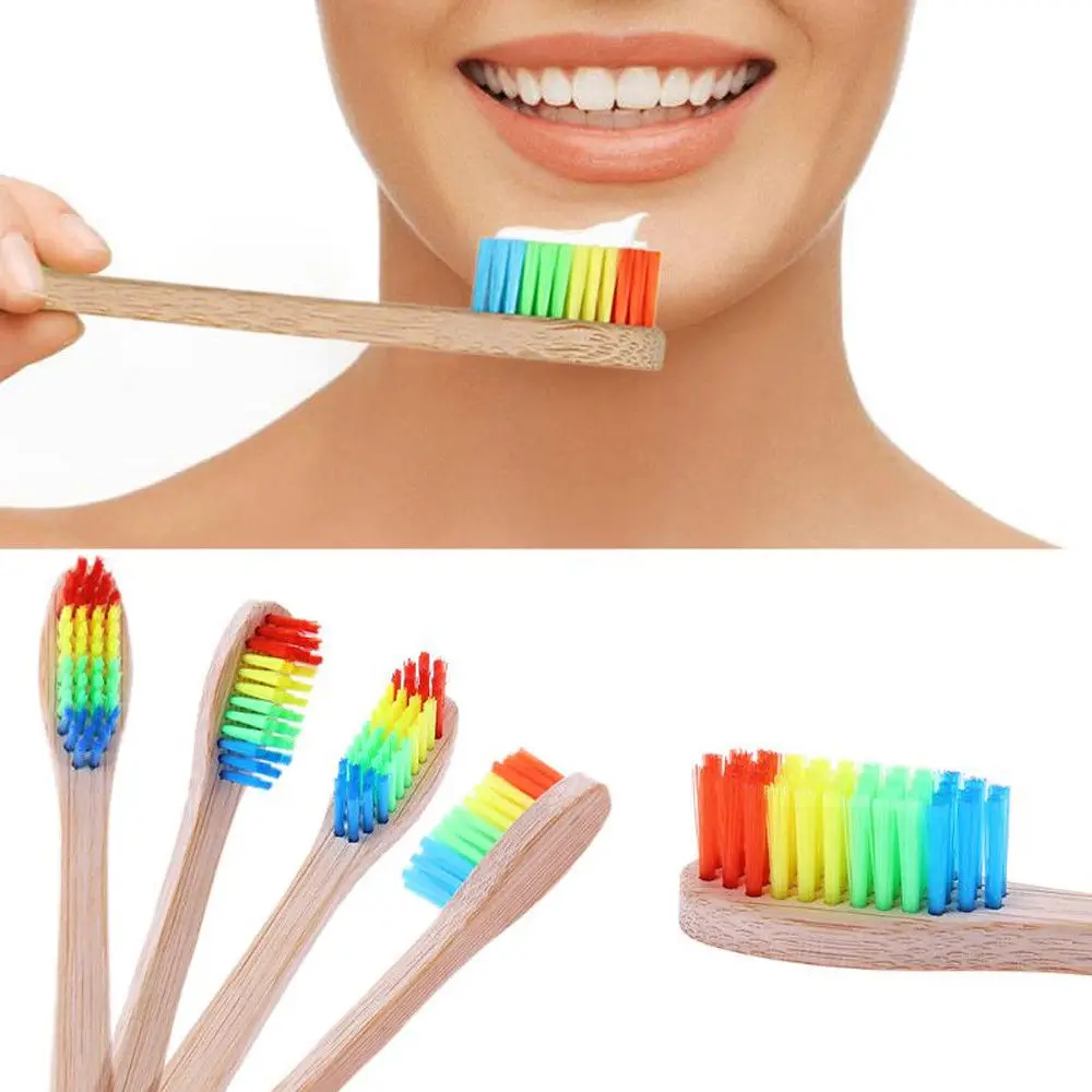 1 piece of wood bamboo cute rainbow colorful head bamboo toothbrush soft bamboo fiber wooden handle adult children oral care - AliExpress - Image 2