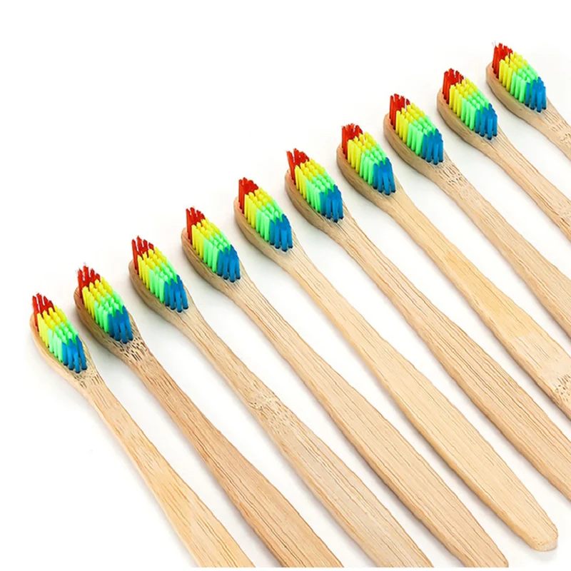 1 piece of wood bamboo cute rainbow colorful head bamboo toothbrush soft bamboo fiber wooden handle adult children oral care - AliExpress - Image 4