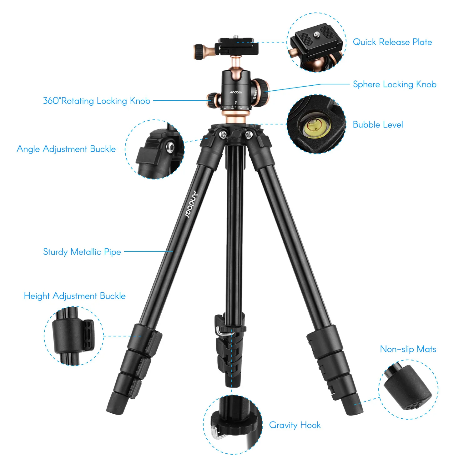 Andoer Q160SA Tripods Camera Tripod with Panoramic Ballhead Tripod for DSLR Digital Cameras Camcorder Canon Nikon Sony Camera - AliExpress - Image 5