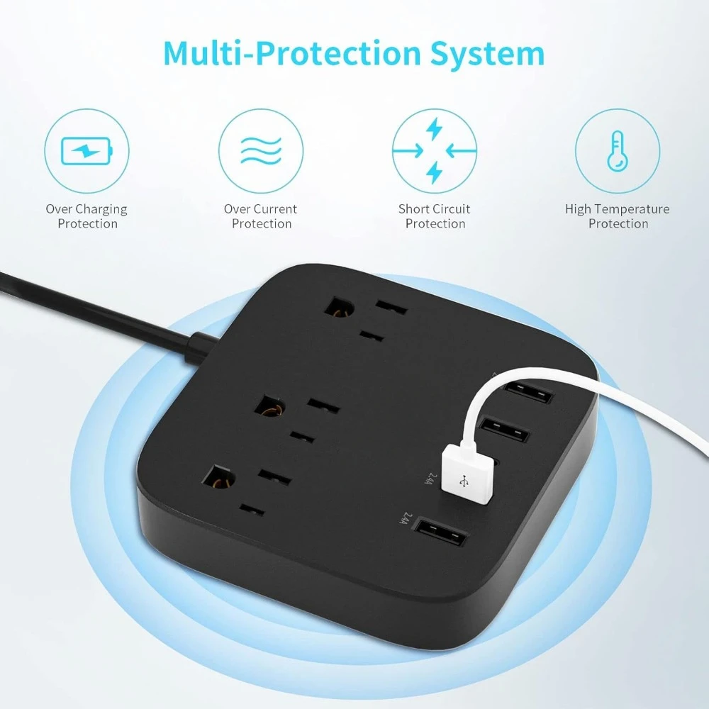 European Travel Adapter, EU/UK/US Power Strip with USB-C, 4 USB Ports, 3 AC Outlets, Wall Mount, 5ft Cord - AliExpress - Image 4