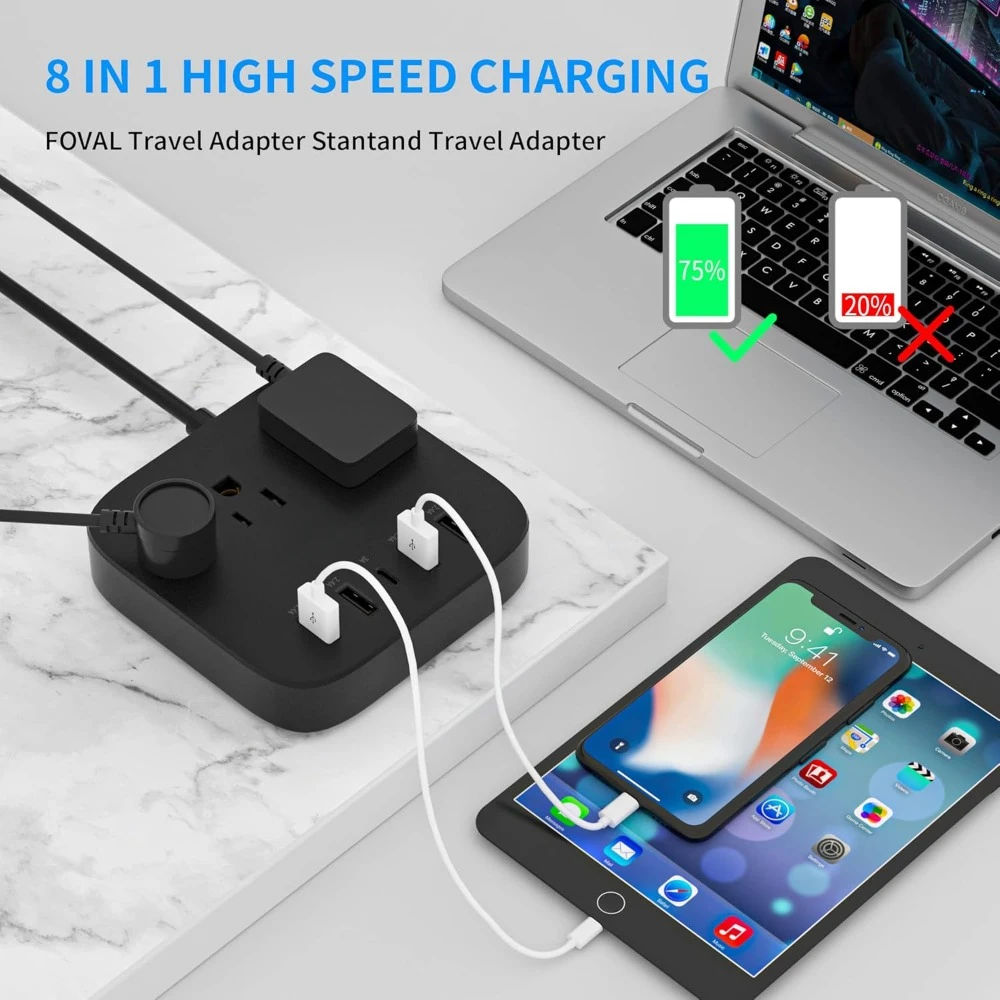 European Travel Adapter, EU/UK/US Power Strip with USB-C, 4 USB Ports, 3 AC Outlets, Wall Mount, 5ft Cord - AliExpress - Image 2