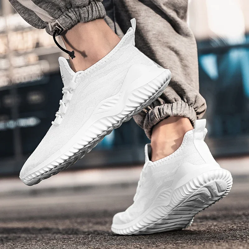 YRZL Mens White Sneakers Shoes Breathable Mesh Sneakers Summer Trendy Lace-Up Lightweight Black Big Size Walking Tenis Shoe - AliExpress - Image 4