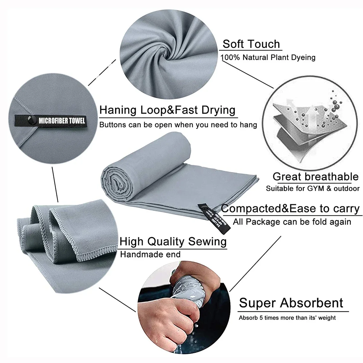 Microfiber Quick Dry Gym Towel Silver ION OdorFree Absorbent Fiber Fast Drying Workout Gear for Body Sweat Working Out - AliExpress - Image 2