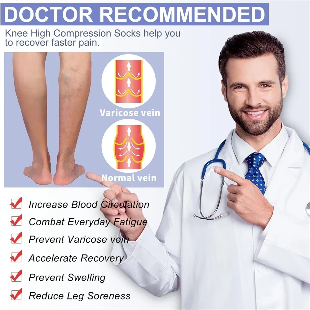 1Pair Sport Thigh High Compression Socks, Compression Stockings Treatment for Running, Edema, Varicose Veins, Pregnancy, Nursing - AliExpress - Image 5