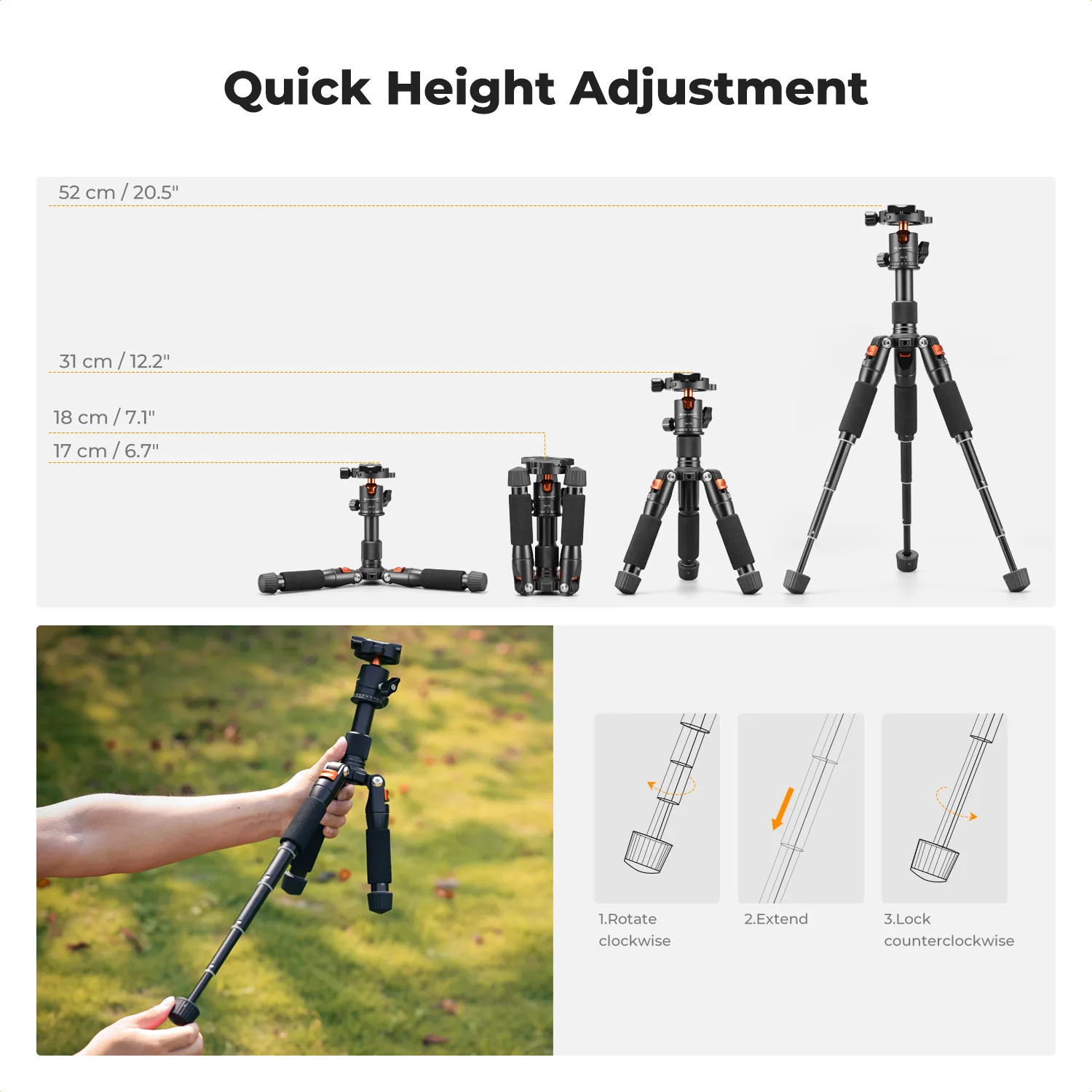 K&F Concept 52cm Desktop Mini Tripod for Camera Compact Tripod 360° Low Profile Ball Head 1/4'' Screw for Camera Video Camcorder - AliExpress - Image 4