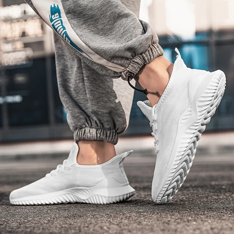 YRZL Mens White Sneakers Shoes Breathable Mesh Sneakers Summer Trendy Lace-Up Lightweight Black Big Size Walking Tenis Shoe - AliExpress - Image 3