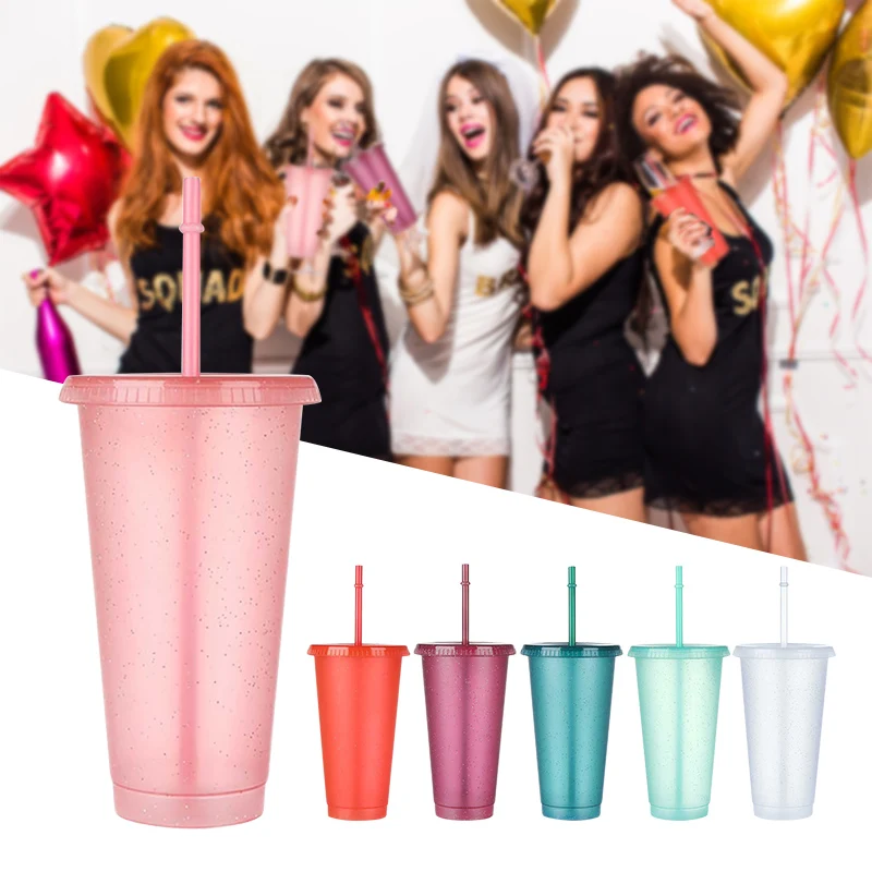 5PCS Flash Powder Tumbler With Straw Reusable Hard Plastic Cups For Party Girl BPA FREE Water Bottles Wholesale - AliExpress - Image 2