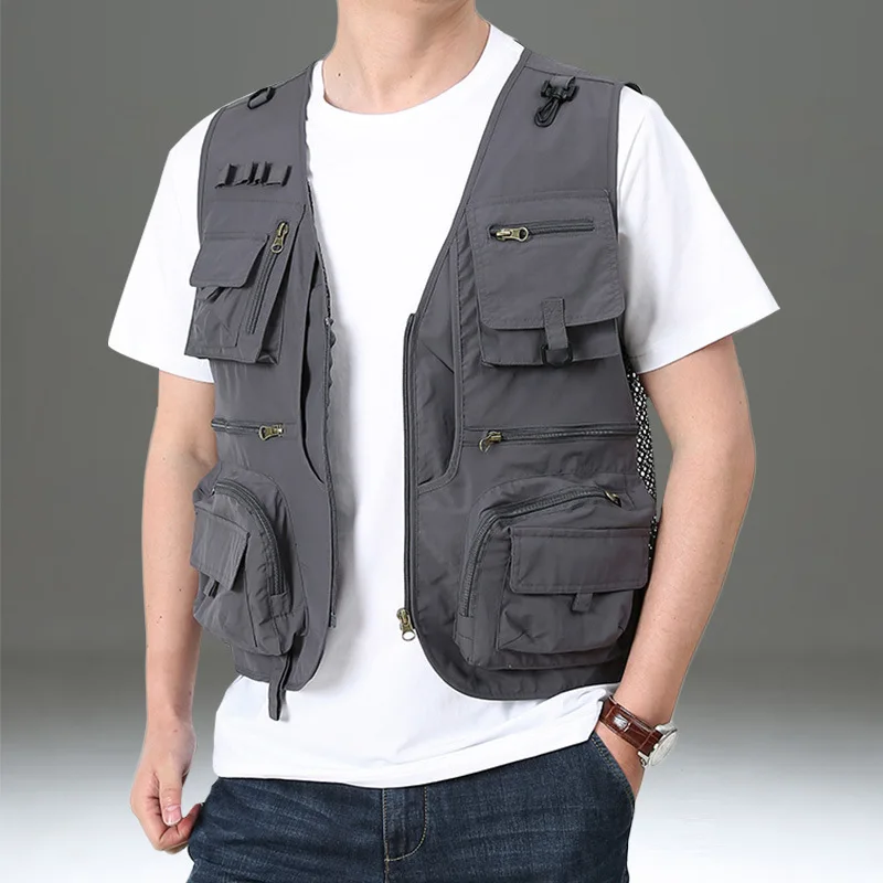 Summer Thin Men's Vest Coat Solid Color Mesh Breathable Multi-pocket Waistcoat Travel Camping Fishing Photography Work Vest Top - AliExpress - Image 2