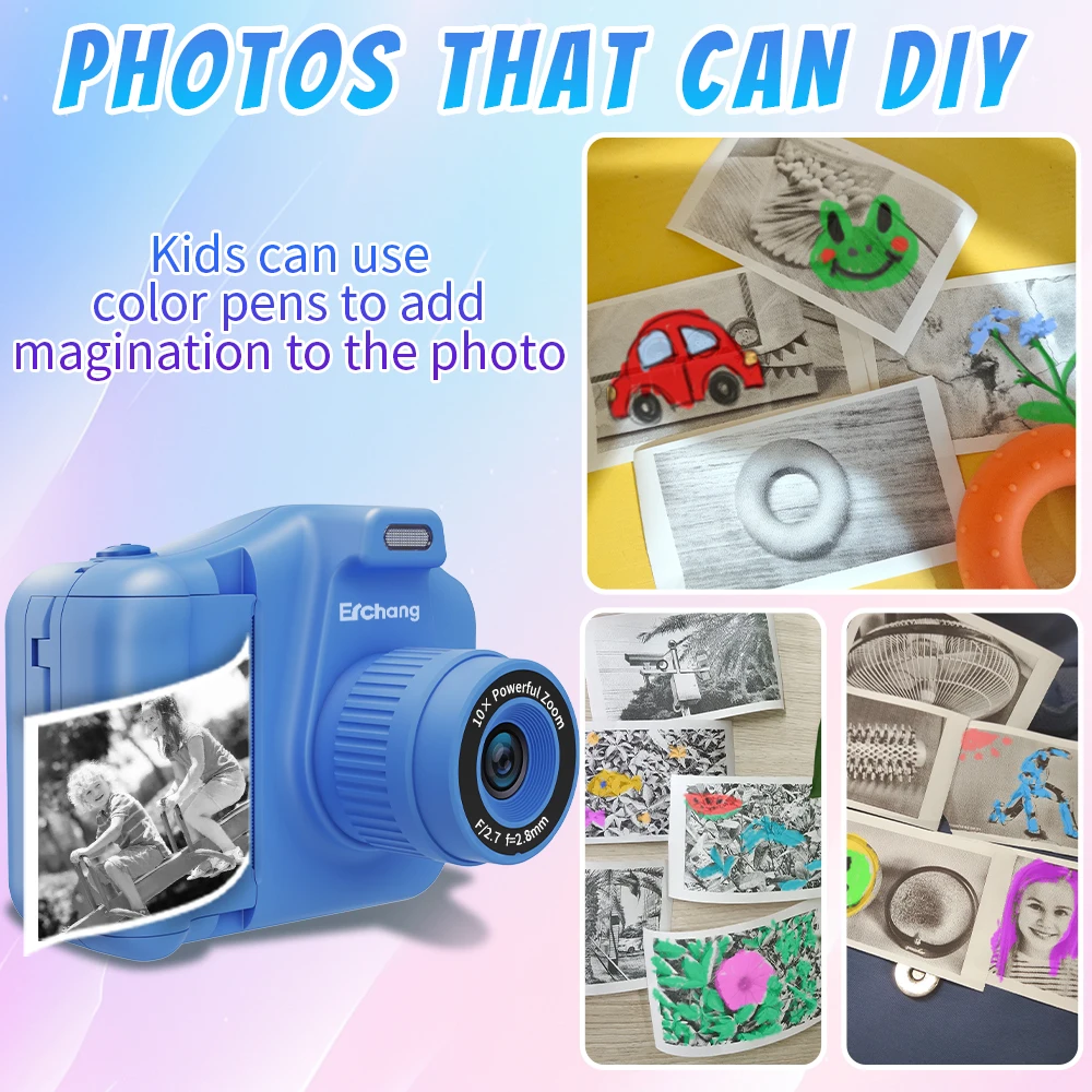 New Children Instant Print Camera 10x Digital Zoom Kids Digital Photo Camera Girl's Child Camera Video Boy's Birthday Gift - AliExpress - Image 4