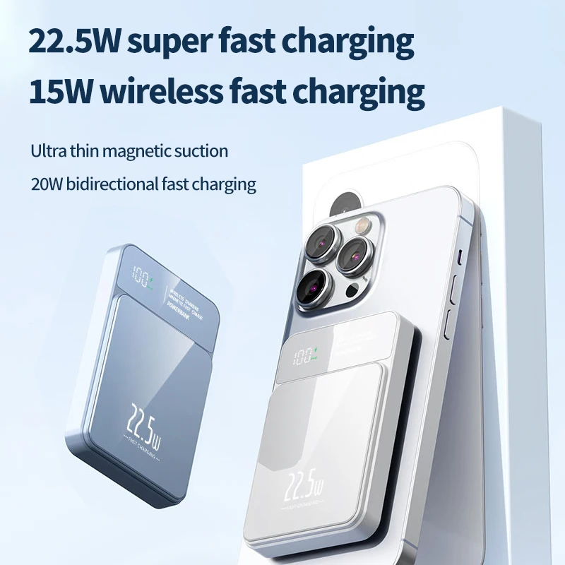 10000mAh high-capacity magnetic wireless charging power bank, portable fast charging, suitable for iPhone/Samsung/Xiaomi – AliExpress