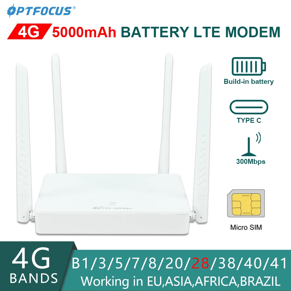 OPTFOCUS 300mbps 4G LTE Router Modem USB typeC 5000mah battery 4G WIFI SIM Card Hotspot Mobile 4G CPE wi-fi with 4 antennas – AliExpress