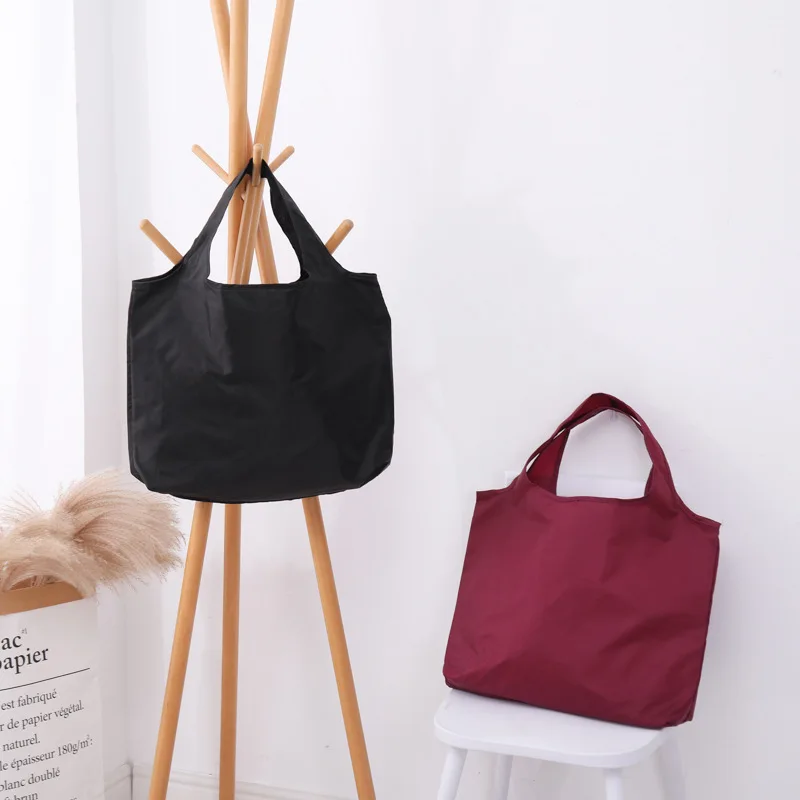 BIG Eco-Friendly Folding Shopping Bag Reusable Portable Shoulder Handbag for Travel Grocery simple solid color grocery bag - AliExpress - Image 4