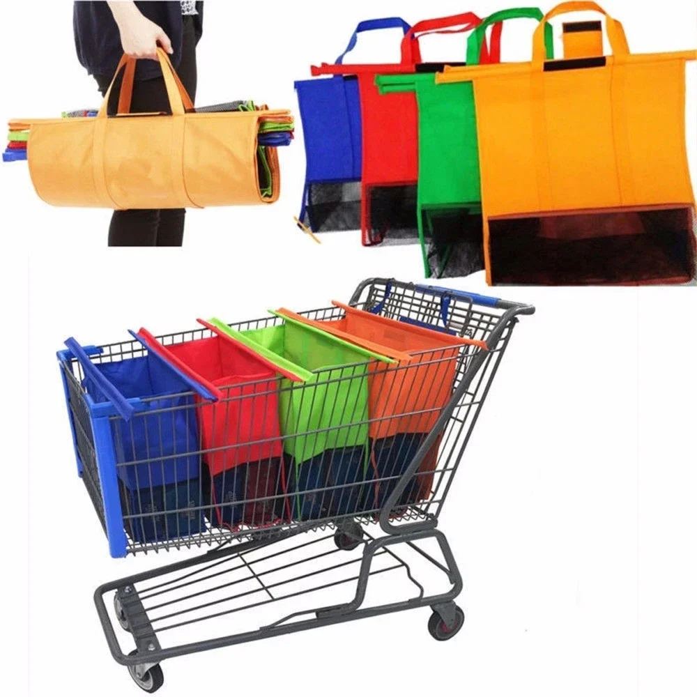 4Pcs/set Foldable Cart Trolley Supermarket Shopping Storage Bags Reusable Eco-Friendly Grocery Shop Handbag Nonwovens Tote Bag - AliExpress - Image 6