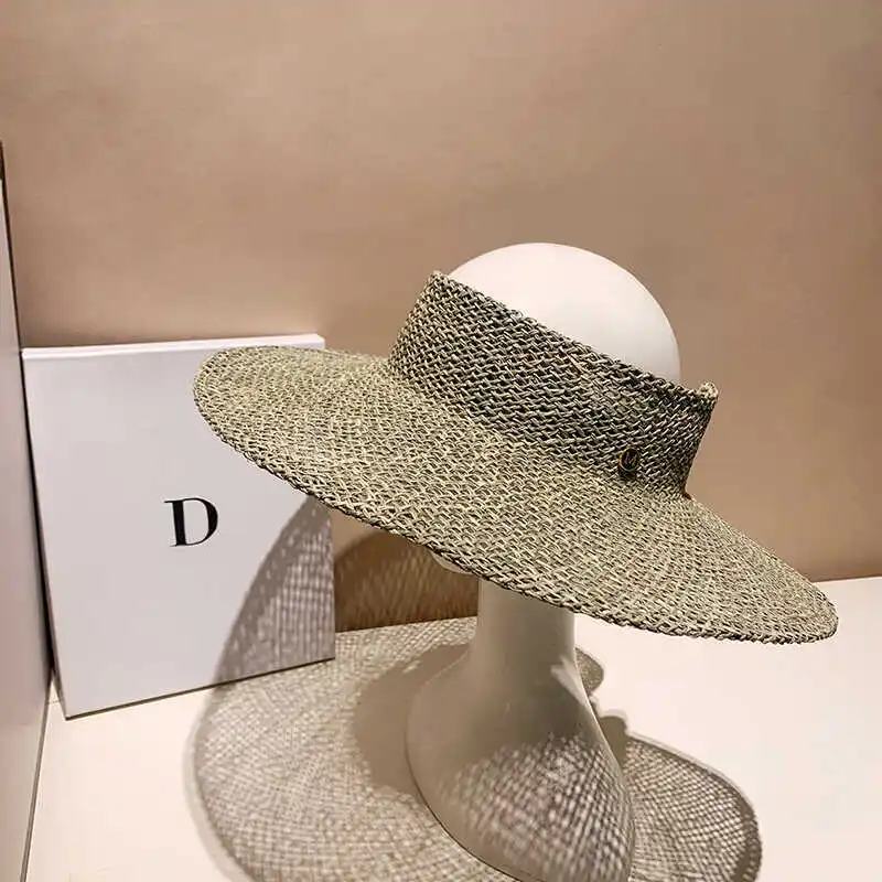 DO simple and exquisite empty top hat, women's face covering sunscreen straw hat, big edge travel sun hat, fashionable beach hat - AliExpress - Image 3