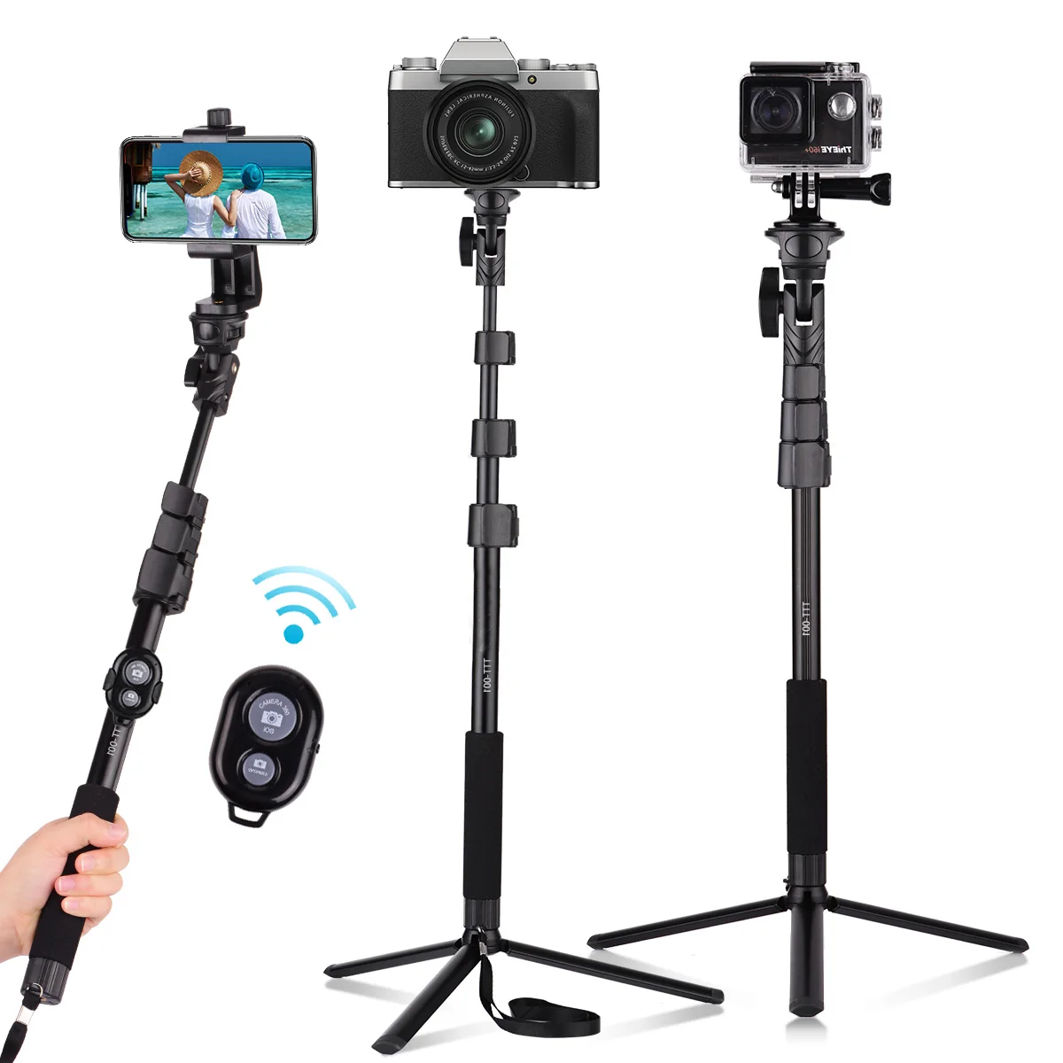 54-in Extendable Selfie Stick Tripod Stand Aluminum Alloy with Phone Holder Sports Camera Mount Adapter Remote Shutter – AliExpress