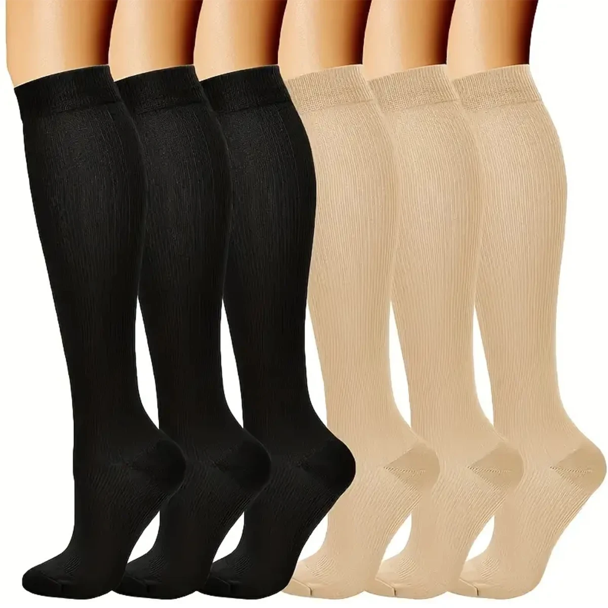 6 Pairs Solid Color Compression Socks Nurse Compression Socks Black Skin Color - AliExpress - Image 3