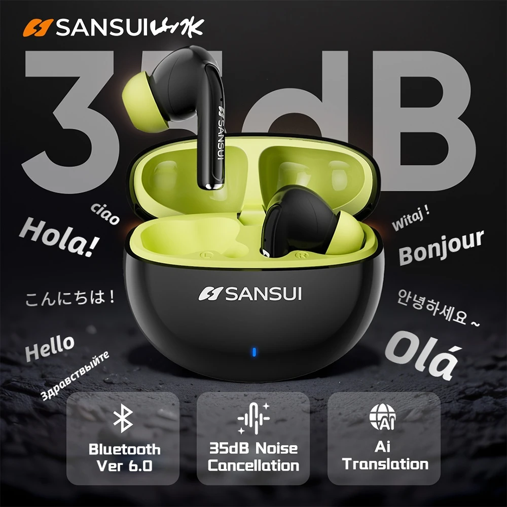 Sansui W59 Ai Translator Earbuds ANC Bluetooth 6.0 Earphones in-Ear -35dB Active Noise Canceling Headset with Transparency Mode – AliExpress