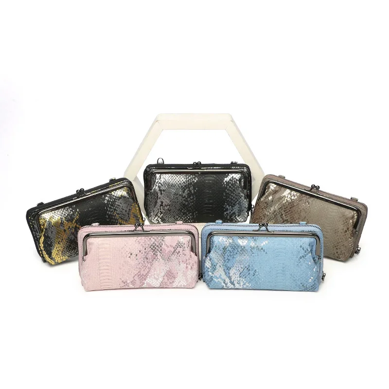 Shiny Snake women Shoulder Messenger Bags Kiss Lock Ladies Mobile Phone Purse PU Leather Female Crossbody Bag Long Wallet blue - AliExpress - Image 2