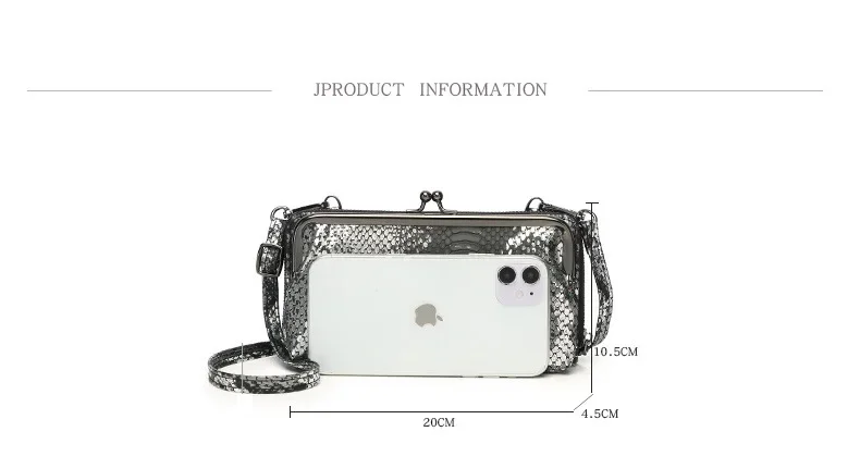 Shiny Snake women Shoulder Messenger Bags Kiss Lock Ladies Mobile Phone Purse PU Leather Female Crossbody Bag Long Wallet blue - AliExpress - Image 6