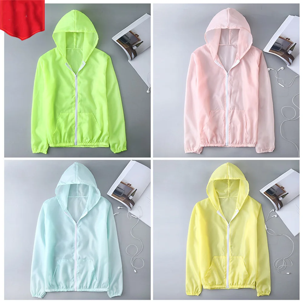 Summer Ice Silk Sunscreen Clothing Women's Solid Color Ultra-thin Breathable Quick-drying Outdoor Men's Waterproof Hooded Jacket - AliExpress - Image 6