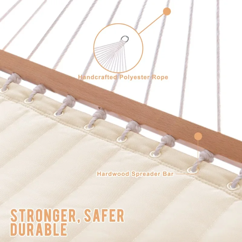 12 FT Double Quilted Fabric Hammock with Spreader Bars and Detachable Pillow, 2 Person for Outdoor Patio Backyard - AliExpress - Image 2