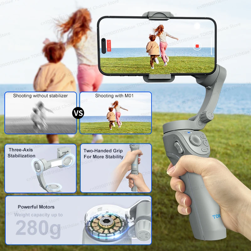TOKQI M01 3-Axis Anti-Shake Handheld Gimbal Phone Stabilizer Foldable Holder Selfie Tripod with Fill Light for iPhone Smartphone - AliExpress - Image 2