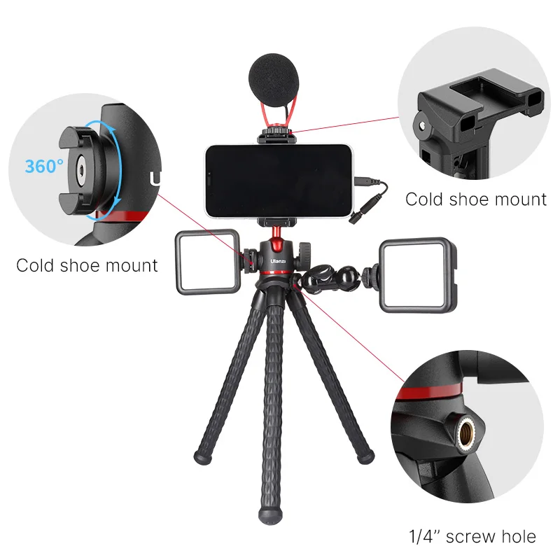 Ulanzi MT-33 Flexible Octopus Tripod with 2 in 1 Clip Phone Holder Cold Shoe 1/4'' Mount for Smartphone Camera Video Light Mic - AliExpress - Image 3