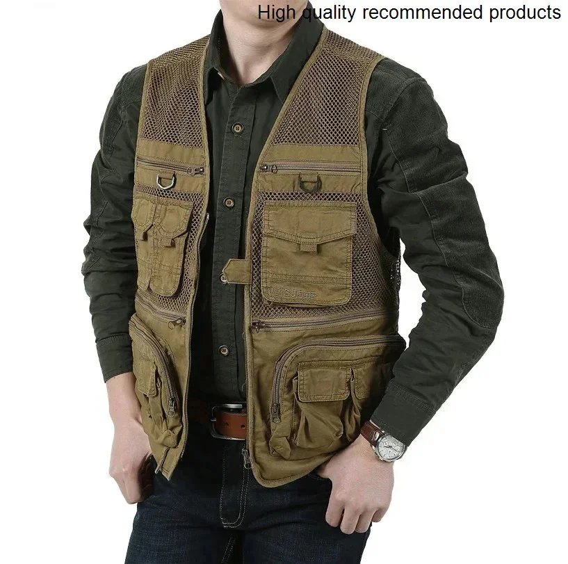 Mens Vests Sleeveless Jacket Brand Cotton Casual Multi Pocket Vest Plus Size S-6XL Travel Journalist Waistcoat Mesh Photography - AliExpress - Image 2