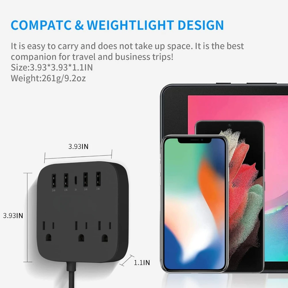 European Travel Adapter, EU/UK/US Power Strip with USB-C, 4 USB Ports, 3 AC Outlets, Wall Mount, 5ft Cord - AliExpress - Image 6