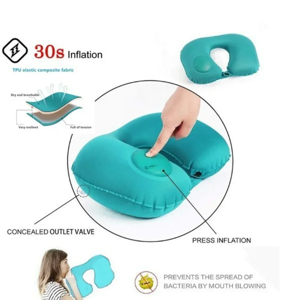 U-type Neck Cushion Inflatable Pillow with Air Pressure Ring for Outdoor Travel Neck Pillow for Use in Cars, Trains and Airplane - AliExpress - Image 3
