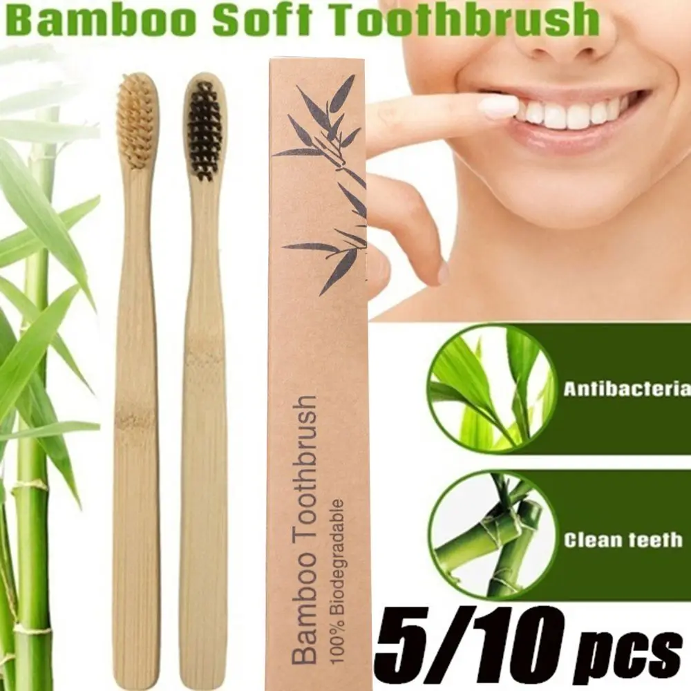 5/10Pcs Wooden Toothbrush Eco-Friendly Rainbow Bamboo Handle Soft Fibre Toothbrush Biodegradable Teeth Brush Solid Toothbrush - AliExpress - Image 3