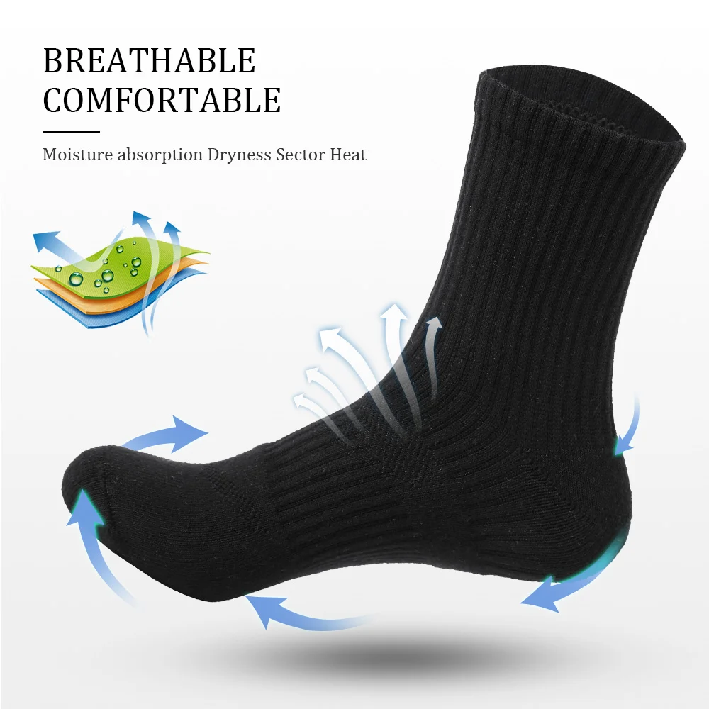 Mens Moisture Wicking Outdoor Hiking Work Cotton Socks Compression Cushion Crew Socks Leisure Men Black Socks 5 Pairs - AliExpress - Image 4