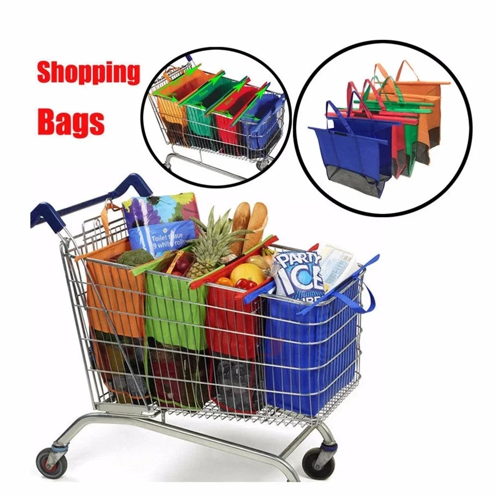 4Pcs/set Foldable Cart Trolley Supermarket Shopping Storage Bags Reusable Eco-Friendly Grocery Shop Handbag Nonwovens Tote Bag - AliExpress - Image 3