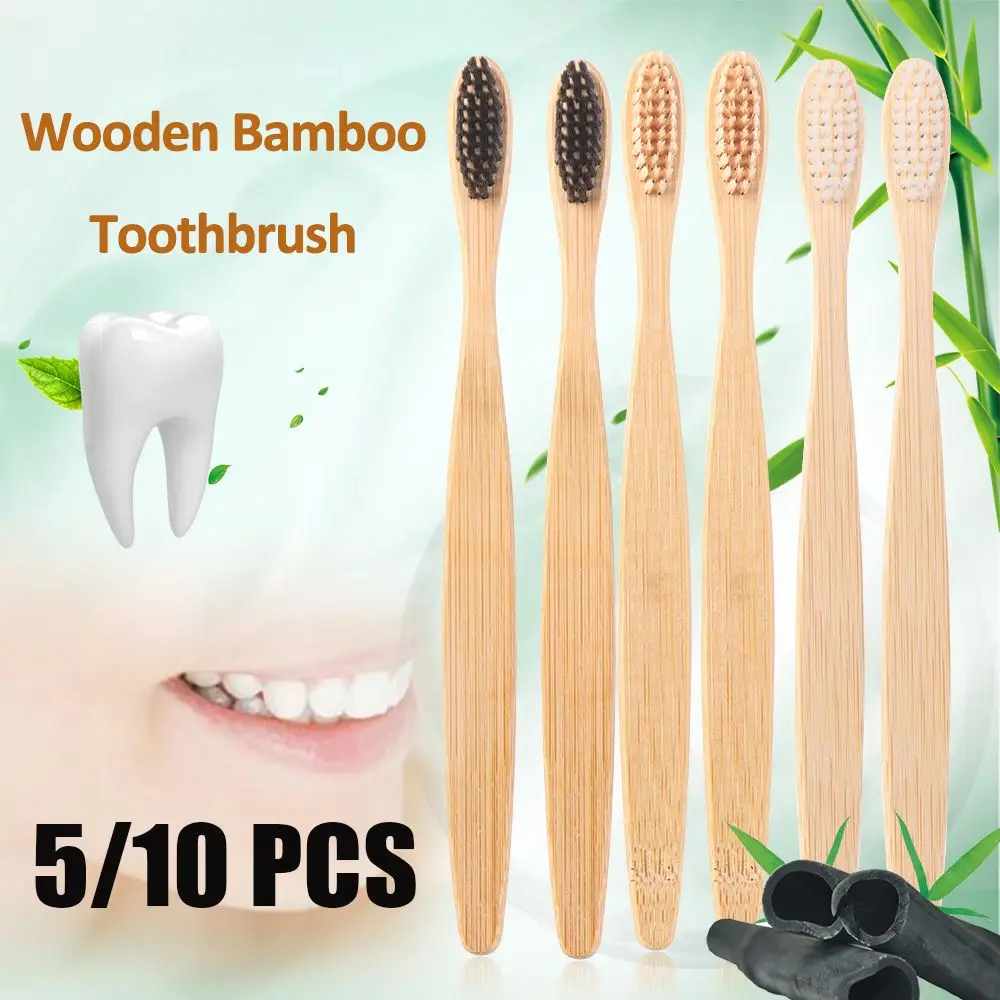 5/10Pcs Wooden Toothbrush Eco-Friendly Rainbow Bamboo Handle Soft Fibre Toothbrush Biodegradable Teeth Brush Solid Toothbrush - AliExpress - Image 2