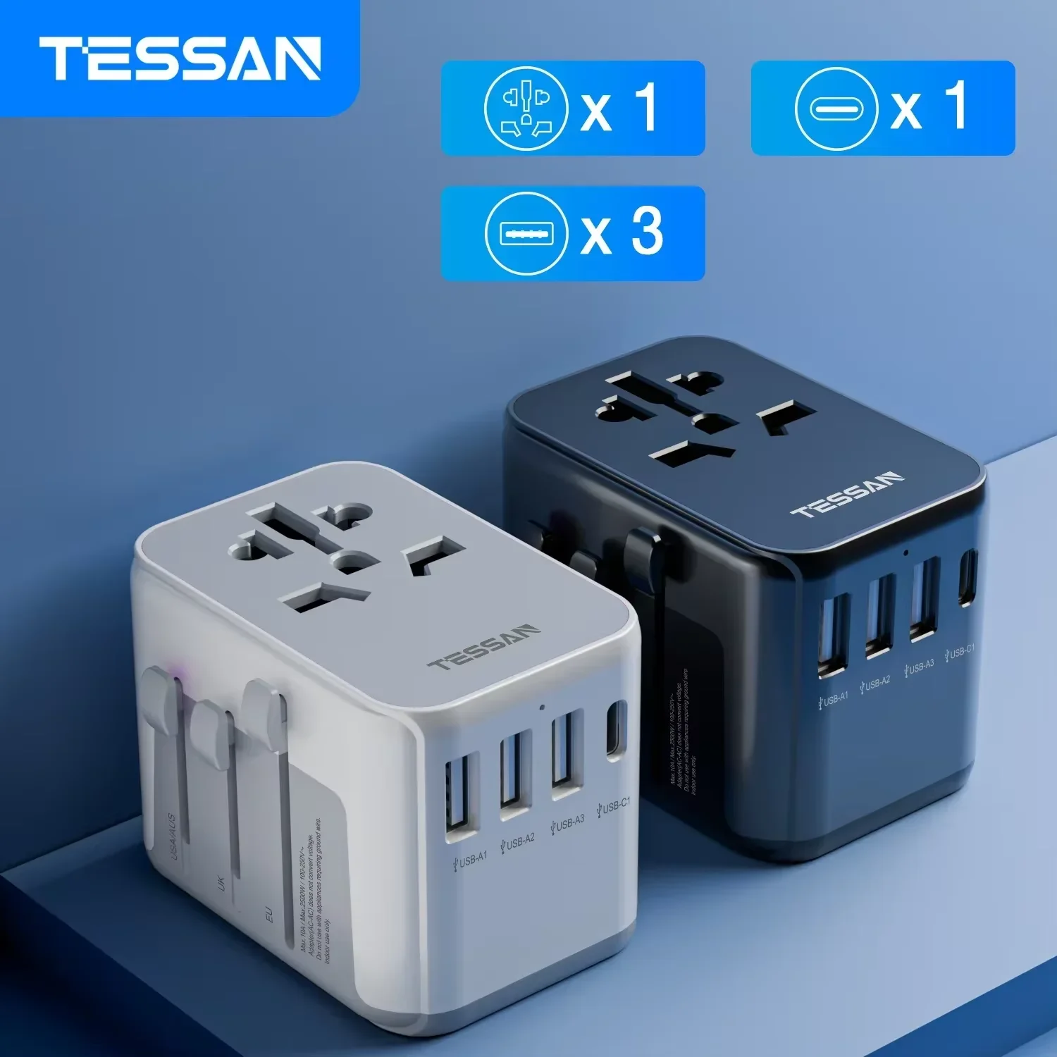 TESSAN Universal Travel Adapter with USB Port and Type C, Worldwide Power Adapter EU/UK/USA/AUS Plug for Travel – AliExpress