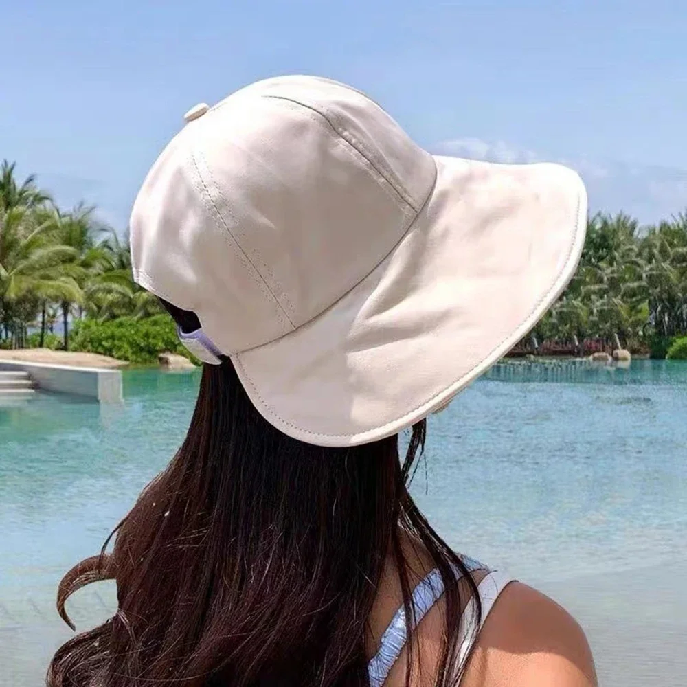 Foldable Summer Wide Brim Sunhat Women Sun Hats Adjustable Outdoor Beach Bucket Hat UV Protection Visors Fisherman Ponytail Caps - AliExpress - Image 4