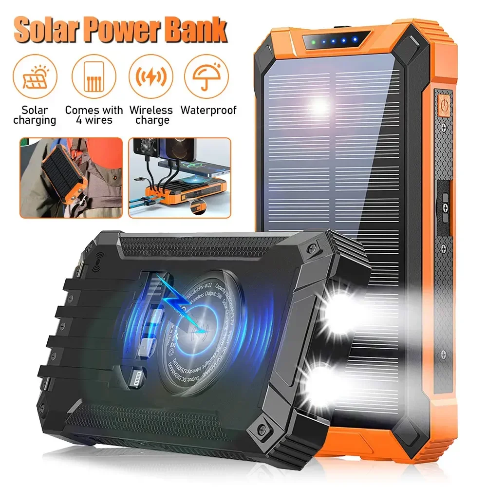 Solar Mobile Power Bank Portable Wireless Fast Charging 10000mAh 4USB port Suitable for iPhone xiaomi huawei with 2Led Light – AliExpress