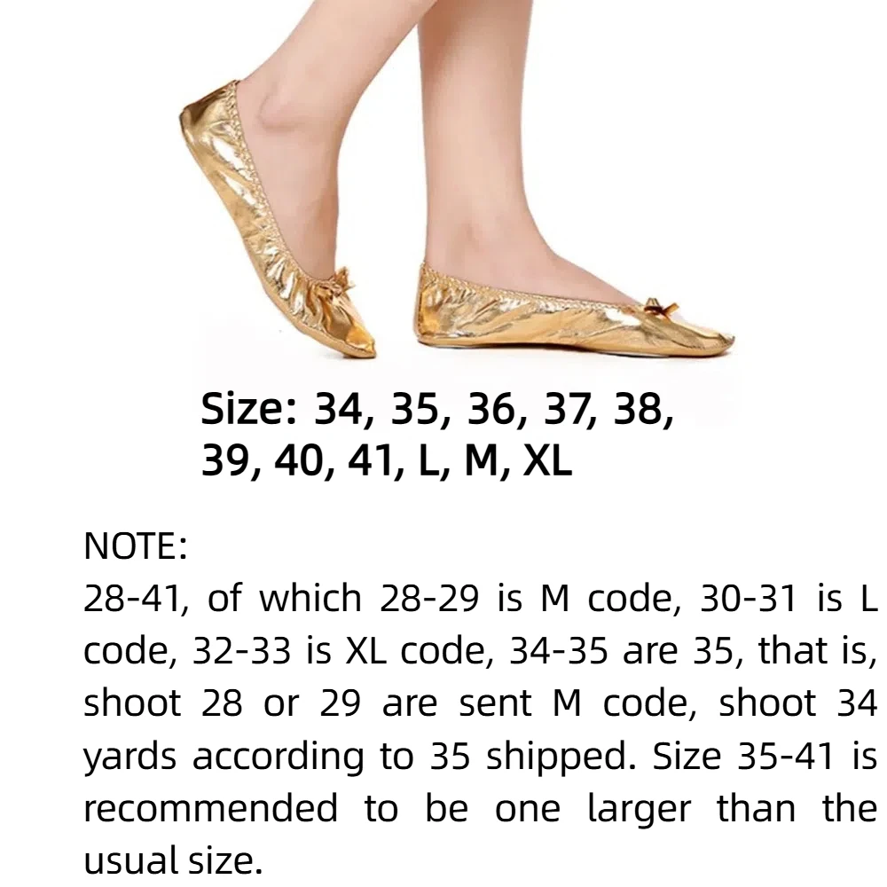 Professional Bowknot Belly Dancing Shoes Golden Foldable Indian Dance Shoes Leather Soft Ballerina Flats Children - AliExpress - Image 6