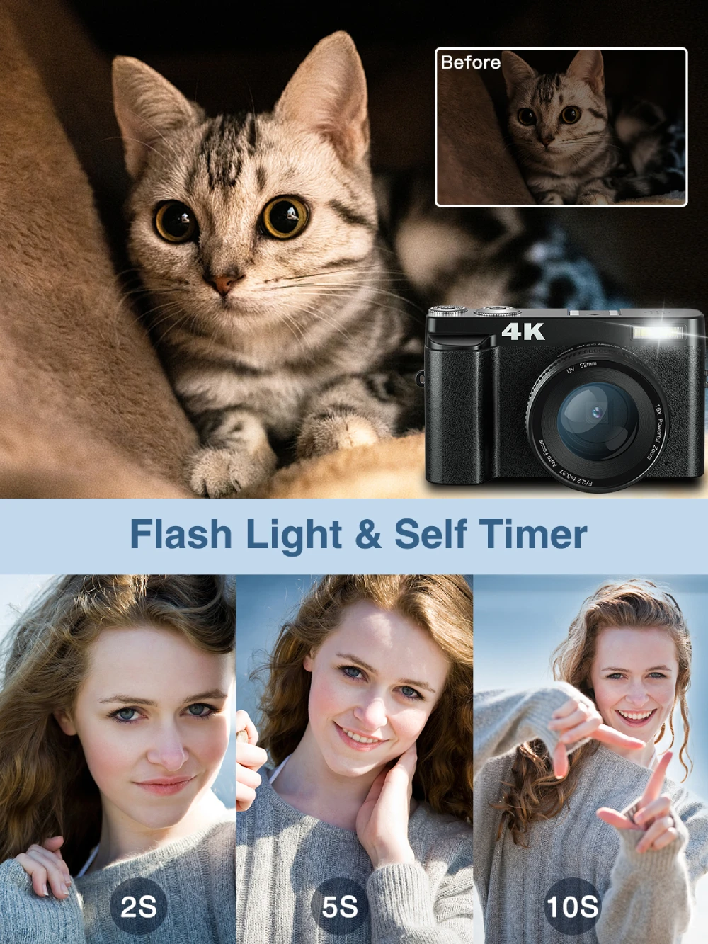 4K Digital Camera for Photography and Video Autofocus Anti-Shake 48MP Compact Vlogging Camera 3'' 180° Flip Screen with Flash - AliExpress - Image 4