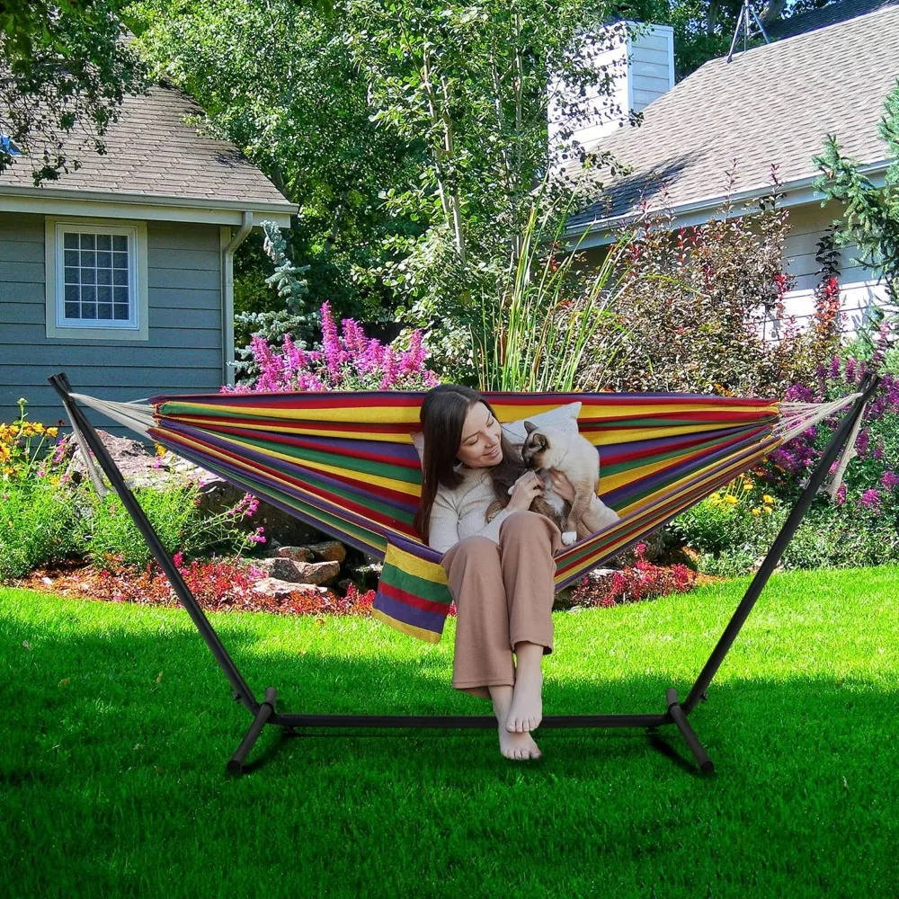 Double Hammock w/Stand, 2-people Hammock & Stand Set w/Storage Bag & Carrying Bag, Outdoor/Indoor Heavy-duty Portable - AliExpress - Image 2