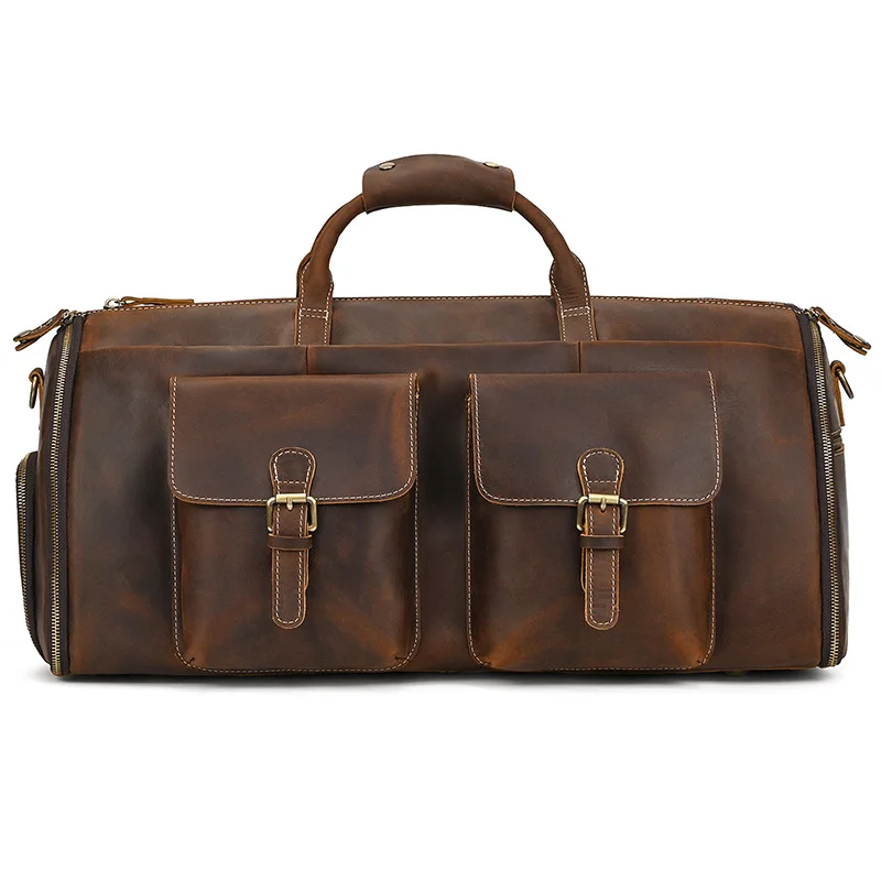 Top Quality Mens Leather Travel Bag Man Male Duffle Bag For Suits Foldable Weekend Bag Suit Bags Crazy Horse Leather Men Handbag - AliExpress - Image 3