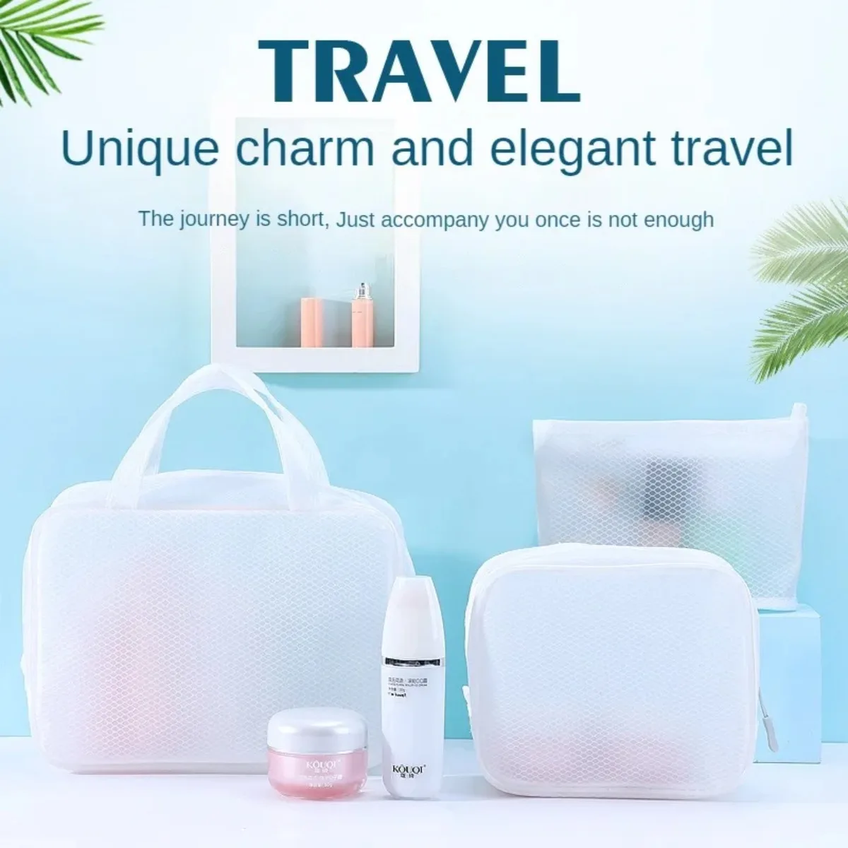 Women Waterproof Mesh Cosmetic Storage Bag Set Travel Makeup Wash Organizer Lipstick Perfume Face Cream Transparent Toiletry Bag - AliExpress - Image 2