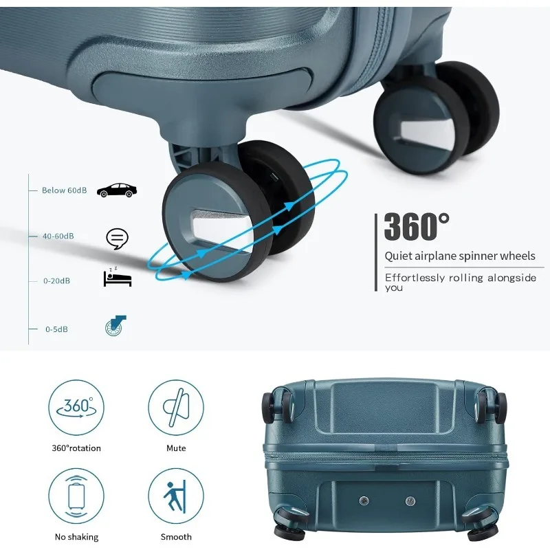 20" Carry On Luggage and 14" Mini Cosmetic Cases Travel Set Lightweight Polypropylene Suitcase with TSA Lock YKK Zipper Hardside - AliExpress - Image 4