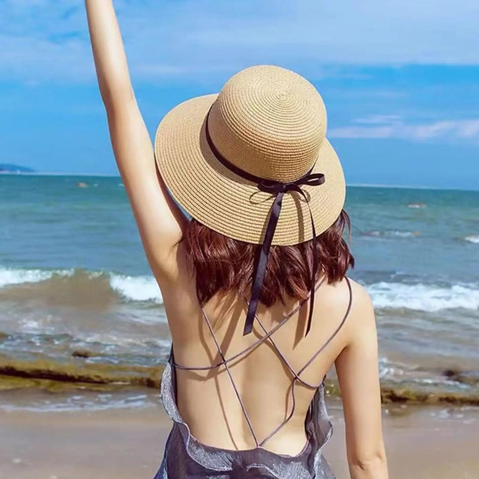 Summer Straw Hat Big Wide Brim Foldable Beach Sun Hat Straw Floppy Sun Block UV Protection Hat Ladies Outdoor Travel Straw Hat - AliExpress - Image 2