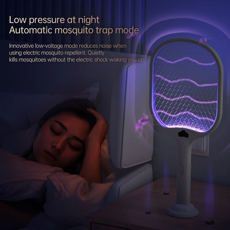 Electric Fly Swatter Racket 3500V buzzkick Bug Zapper Racket Dual Modes Mosquito Killer with Purple Mosquito Light Rechargeable - AliExpress - Image 3