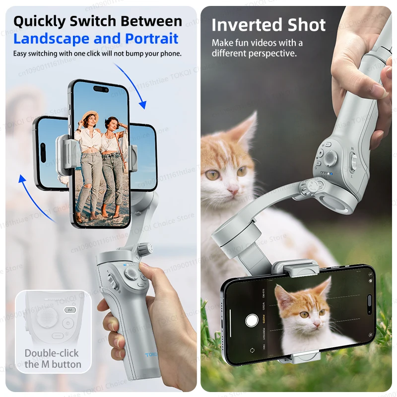 TOKQI M01 3-Axis Anti-Shake Handheld Gimbal Phone Stabilizer Foldable Holder Selfie Tripod with Fill Light for iPhone Smartphone - AliExpress - Image 4