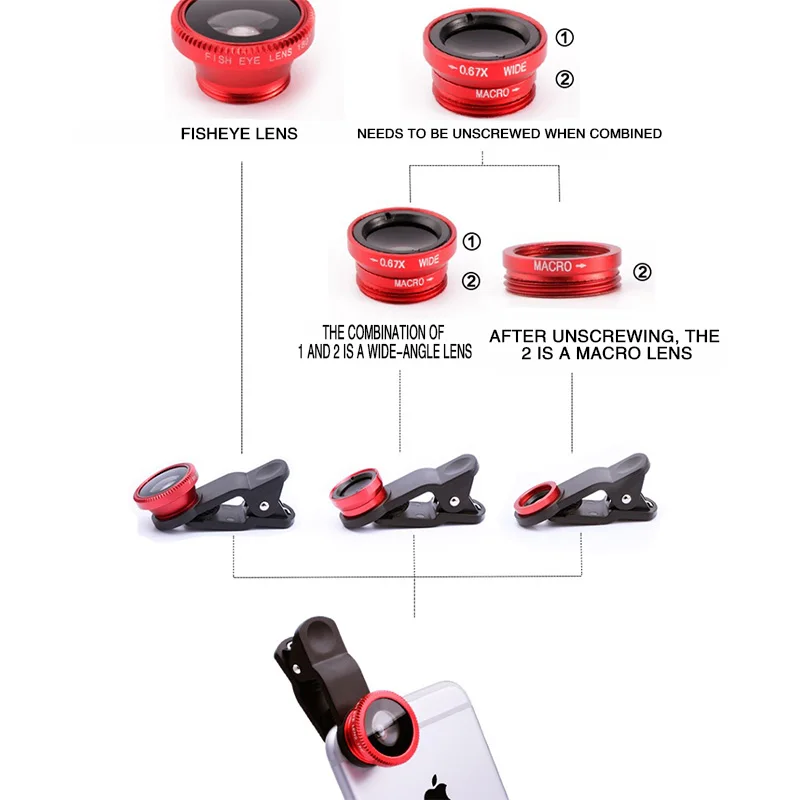 3 in 1 Fisheye Wide Angle Micro Camera Lens for iPhone Xiaomi Redmi 3IN1 Zoom Fish Eye Len on Smartphone Lenses with Phone Clip - AliExpress - Image 3